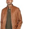 Men Brown High Neck Harrington Jacket