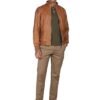 Men Brown High Neck Harrington Jacket - Image 2