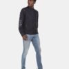 Men Navy Stand Collar Café Racer Jacket - Image 3