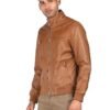 Men Brown High Neck Harrington Jacket - Image 3