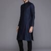 Manyavar Kurta Set for Men, Full Sleeves Mandarin Collar Ethnic Kurta Set for Engagement, Wedding, Party Solid (Blue) - Image 2