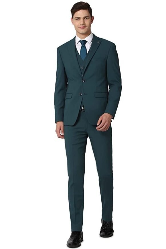 Peter England Polyester Blend Men Green Three Piece Suit Business Vest (PIS3SNSFS67190 42)