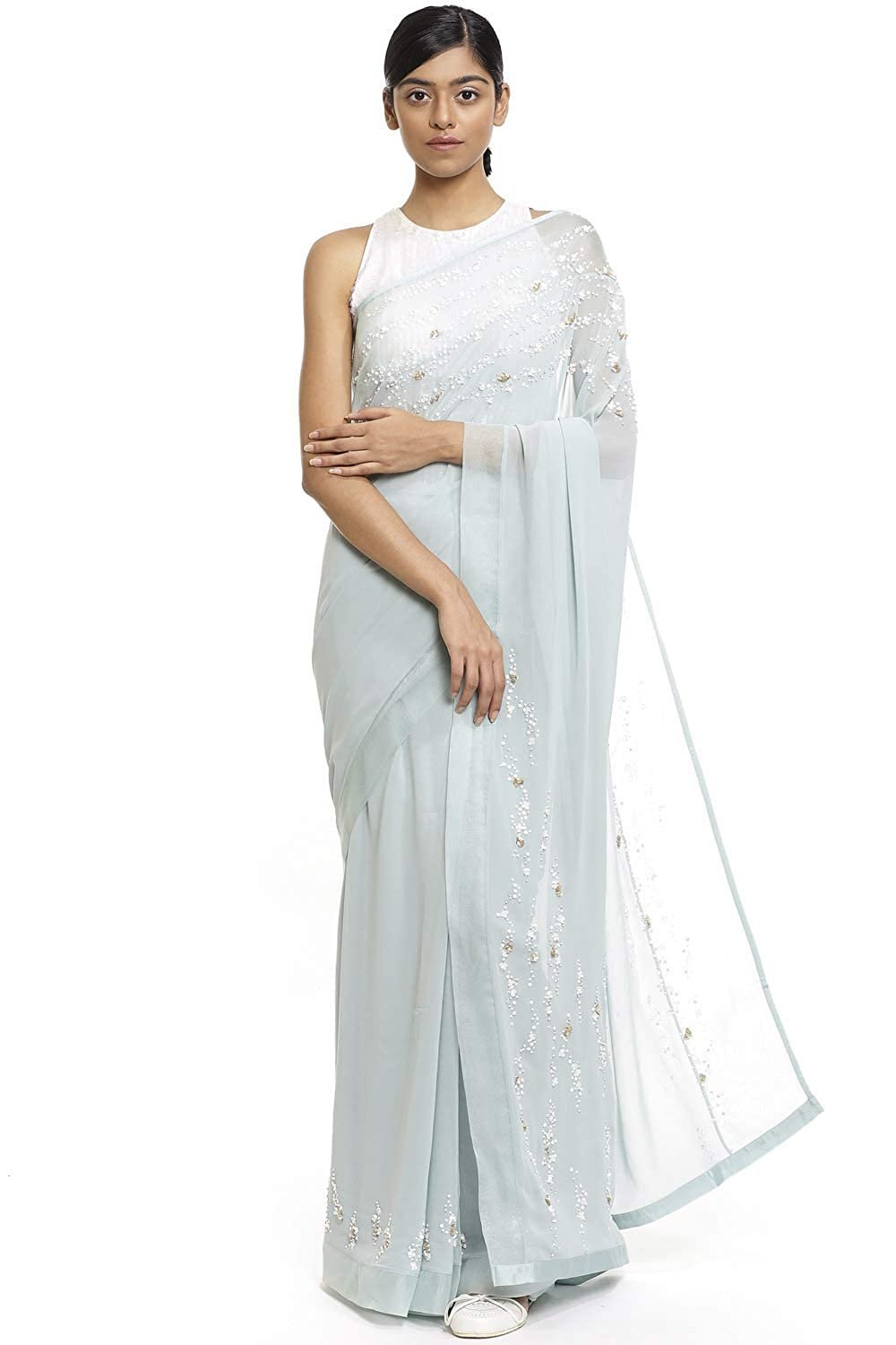 SATYAPAUL Women Georgette Saree With Blouse Piece (8907544972157_Green Mint) - Image 2