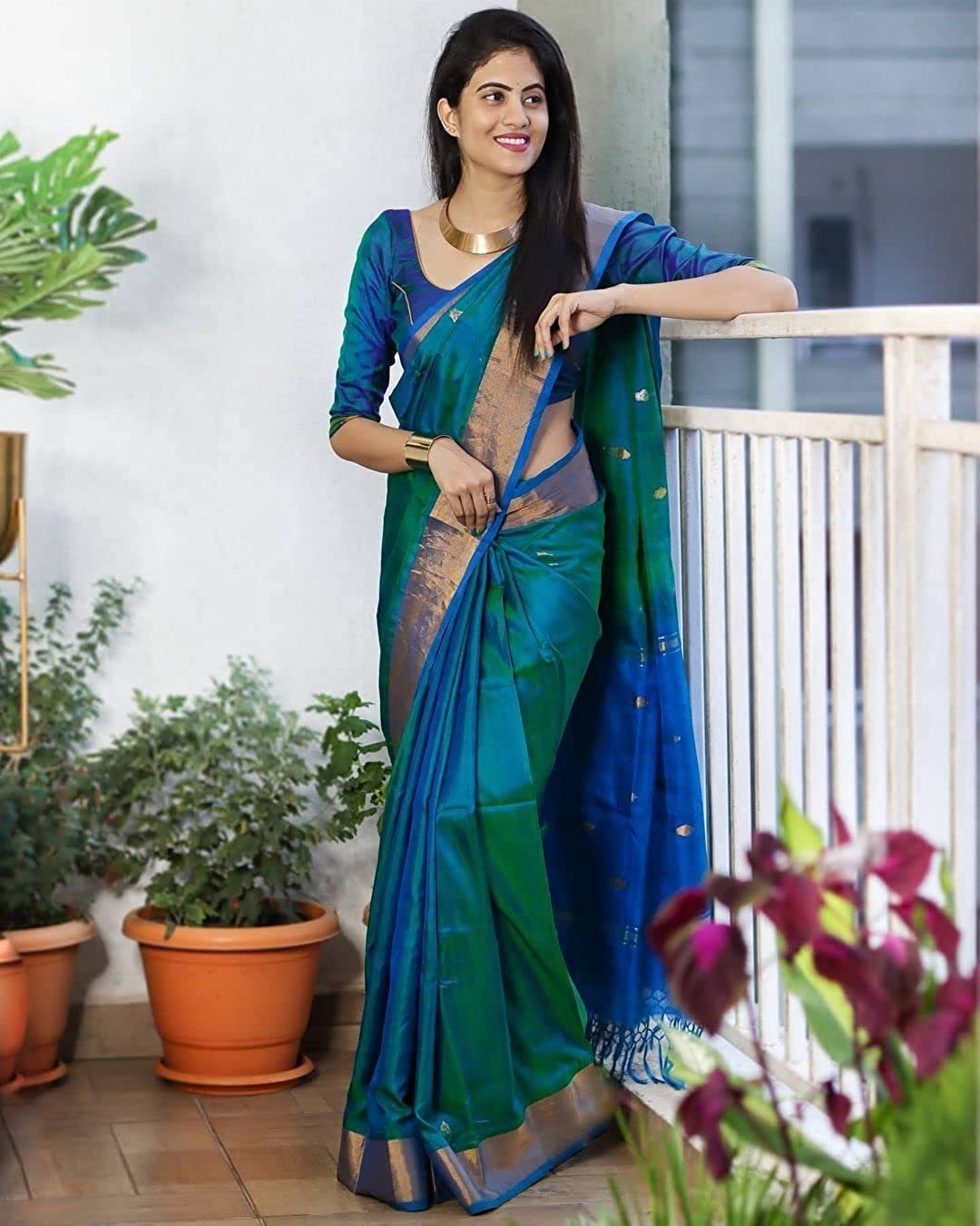 SGF11- Women's Kanjivaram Pure Zari Woven Soft Silk Saree With Blouse Piece - Image 2
