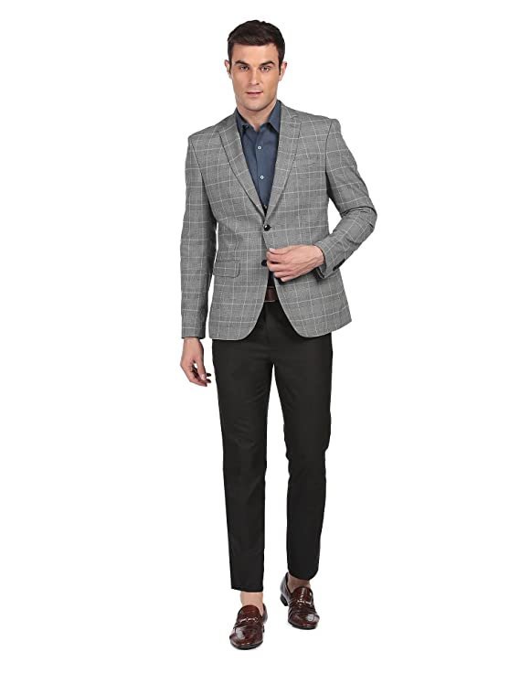 Arrow Men Grey Tailored Fit Check Formal Blazer - Image 3