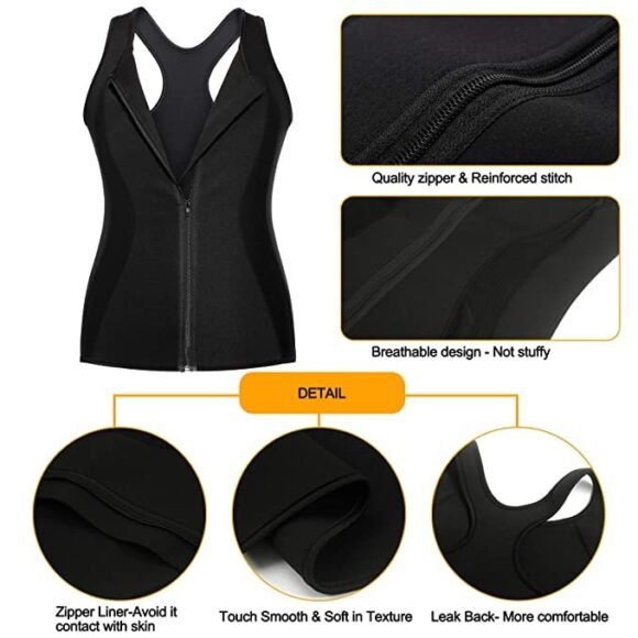 MOLUTAN Mens Hot Neoprene Sauna Suit Sweat Workout Shirt Zipper Tank Top for Weight Loss Waist Trainer Fitness Vest - Image 3