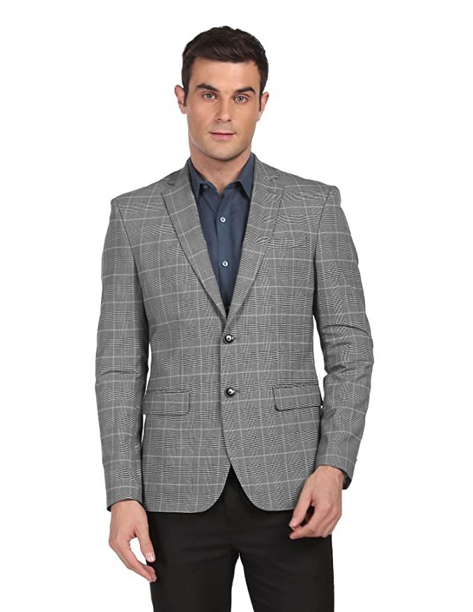 Arrow Men Grey Tailored Fit Check Formal Blazer