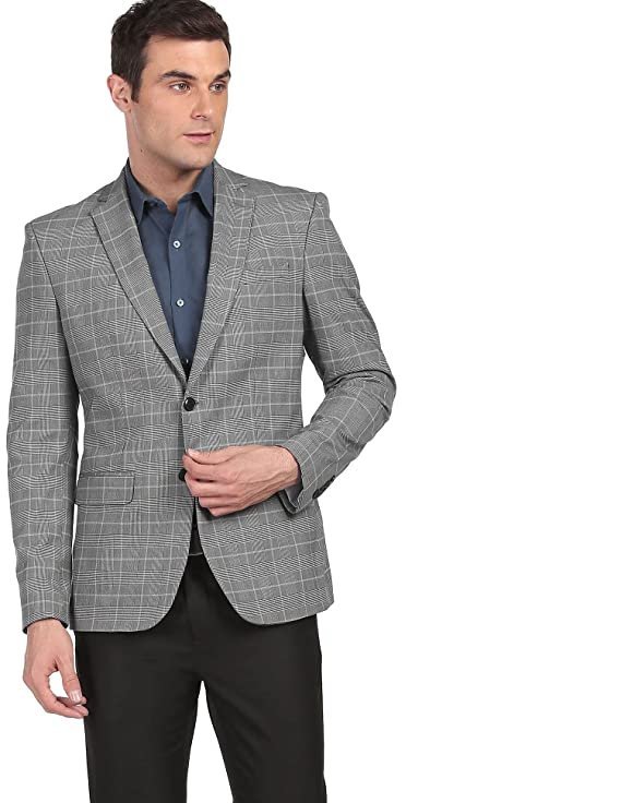 Arrow Men Grey Tailored Fit Check Formal Blazer - Image 2