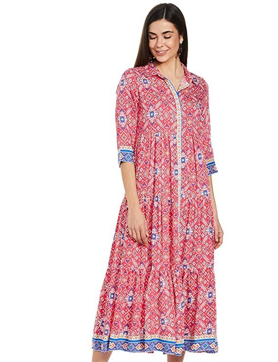 Rangriti Women's Rayon Asymmetrical Knee-Length Casual Dress